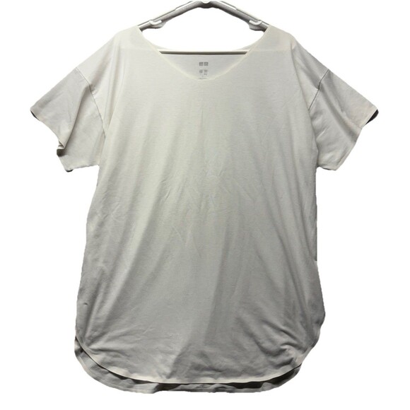 Uniqlo Airism Womens Oversized White V-Neck T-Shirt Relax Fit Size Large - Picture 1 of 3
